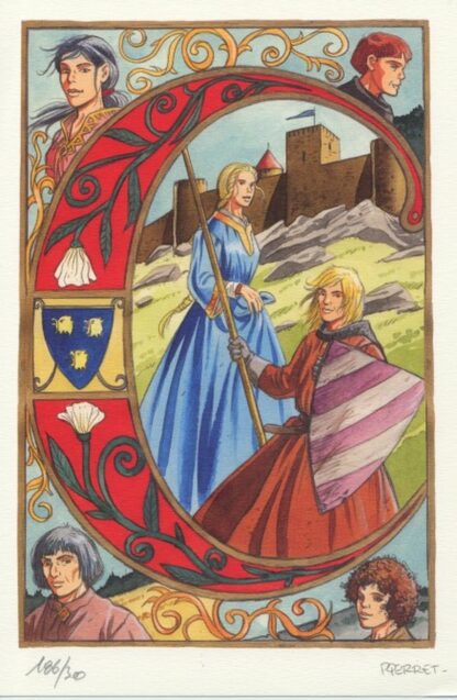 Pierret, Les Aigles Décapités, Ex-libris offset signé, Femme et Chevalier