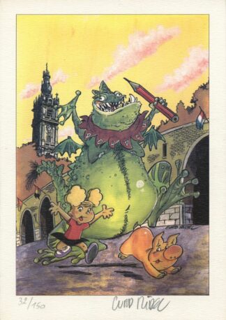 Ridel, Angèle et René, Ex-libris offset signé, Monstre vert