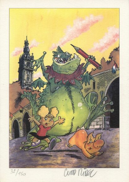 Ridel, Angèle et René, Ex-libris offset signé, Monstre vert