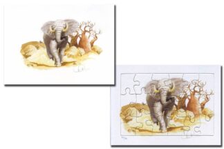 Peultier, Ex-libris offset signé (Puzzle), L'éléphant