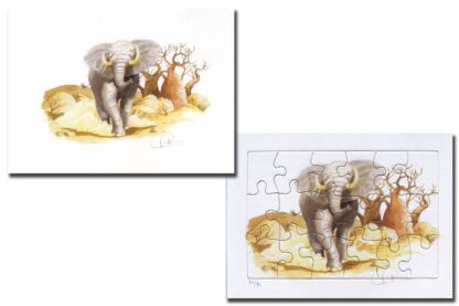 Peultier, Ex-libris offset signé (Puzzle), L'éléphant