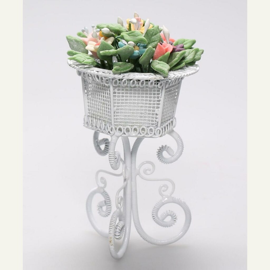 Maison de poupée Pot de fleurs sur pieds 1/12