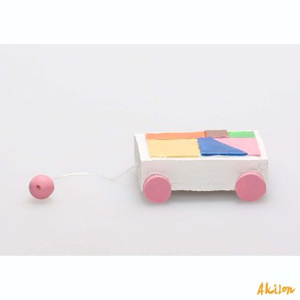 Maison de poupée cubes en bois dans un chariot à roulettes (jouets pour enfant) 1/12