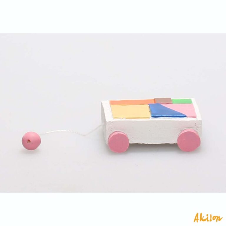Maison de poupée cubes en bois dans un chariot à roulettes (jouets pour enfant) 1/12