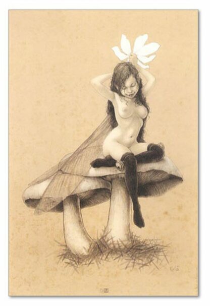 Erle, Féerie, Ex-libris offset, Fée et champignon (20 x 30 cm)
