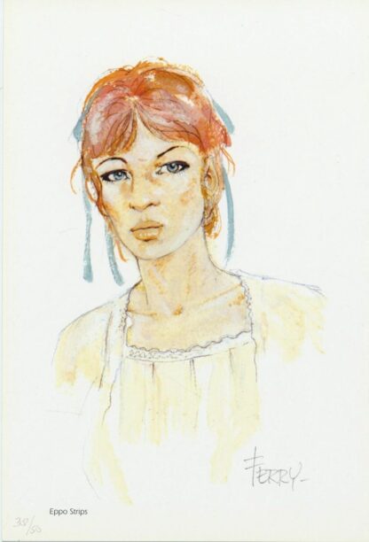 Ferry, Ian Kaledine, Ex-libris offset signé, Portait de femme