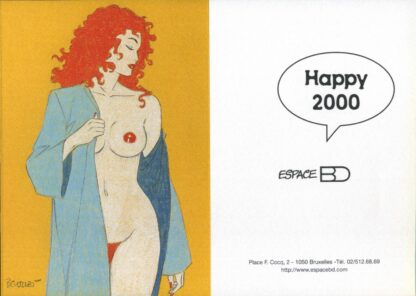 Berthet, Yann, Pin-up, Ex-libris offset, Carte de voeux, Rousse dénudée Happy 2000