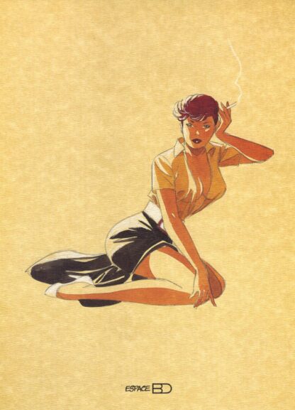 Berthet, Ex-libris offset signé, Pin-up assise fumant