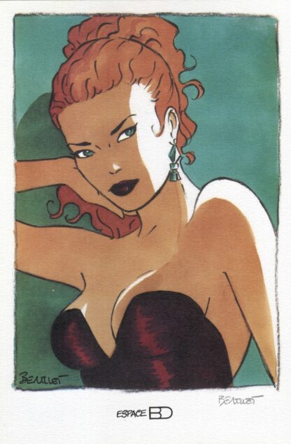 Berthet, Pin-up, Ex-libris offset signé, Portrait de Dottie