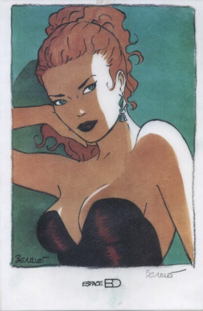 Berthet, Pin-up, Ex-libris offset signé, Portrait de Dottie (version calque)