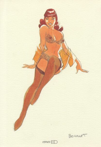 Berthet, Pin-up, Ex-libris offset signé, Dottie en sous vêtements