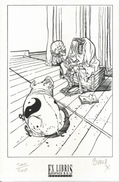 Boucq, Les Aventures de la mort et de Lao-Tseu, Ex-libris sérigraphié signé, Lao Tseu