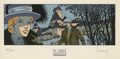 Carin, Victor Sackville, Ex-libris sérigraphié signé, Quittant le château