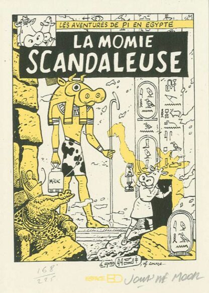 Johan De Moor, La Vache, Ex-libris sérigraphié signé, La momie scandaleuse
