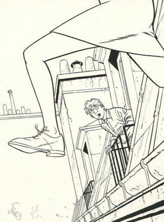 Dodier, Jérome K Bloche, Ex-libris sérigraphié signé, Saut dans le vide (version Noir et Blanc)