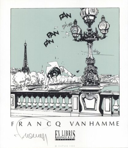Francq, Largo Winch, Ex-libris sérigraphié signé, Saut du pont