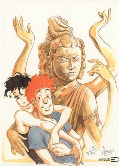 Frank Pé, Broussaille, Ex-libris offset signé, En Inde
