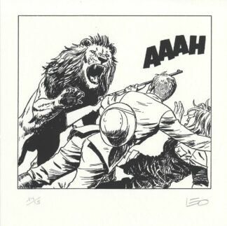 Kenya, Léo, Ex-libris sérigraphié signé, Attaque du lion