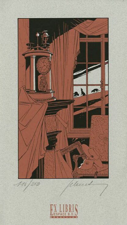 Schreder, Loups, Ex-libris sérigraphié signé, Intérieur