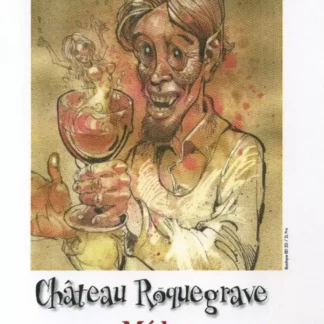 Étiquette Château Rôquegrave 1995 pin-up sortant du verre