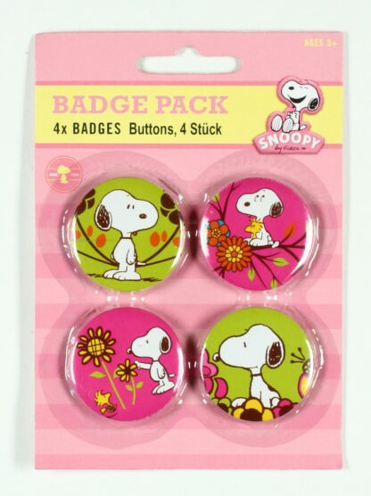Snoopy, 4 badges Snoopy dans la nature -fleurs (2ème version)