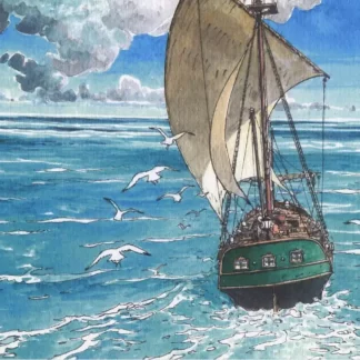 ex-libris Hermann Le passeur bateau signé