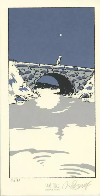 Ex-libris Petit verglas Le pont sérigraphié signé Sattouf
