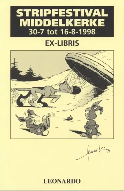 Ex-libris Rantanplan et les lapins offset signé Léonardo