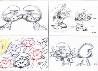 Les Schtroumpfs : 4 cartes simples Schtroumpfs pour une Expo Peyo (Avec dépliant)