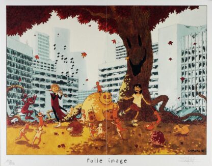 Charlet, Kabbale, Ex-libris offset signé (Diptyque plié), Enfants jouant