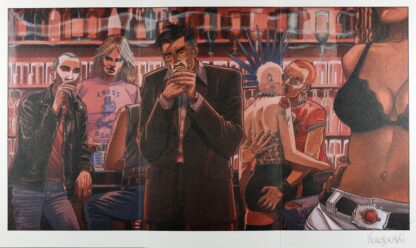 Chauvel, Komorowski, Ocean City, Ex-libris offset signé (Triptyque plié), Scène dans un Bar