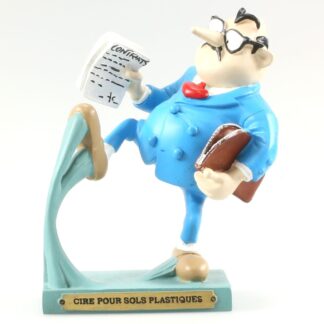 Les inventions de Gaston : Franquin : Statuette en résine : Demesmaeker et la cire pour sols plastiques