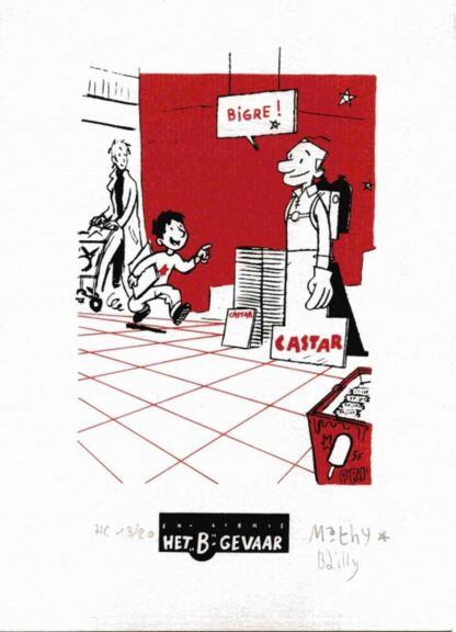Mathy, Ludo, Ex-libris Sérigraphié signé, Au supermarché