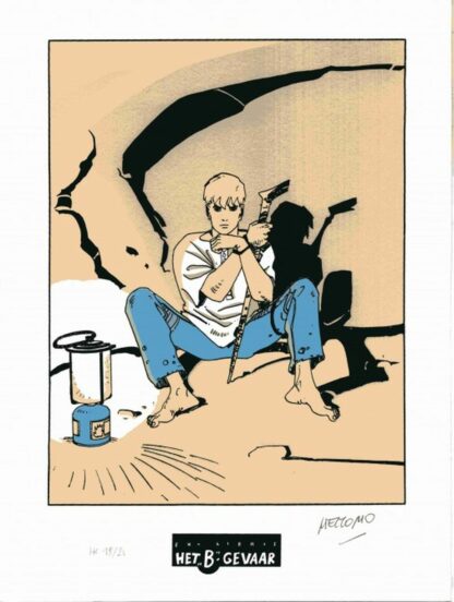 Mezzomo, Luka, Ex-libris sérigraphié signé, Assis dans une grotte