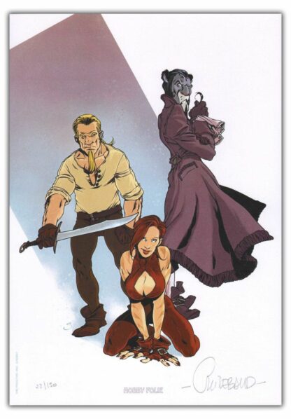 Ange, Guinebaud, La porte des Mondes, Ex-libris offset signé, 3 Personnages