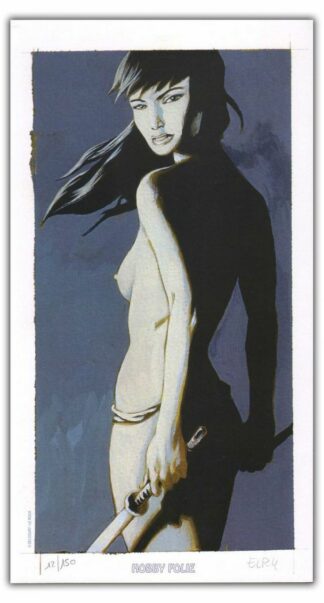 Le Roux, Le Serment de l'Ambre, Ex-libris offset signé, Femme aux épées