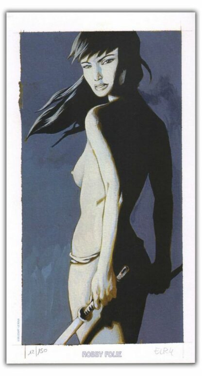 Le Roux, Le Serment de l'Ambre, Ex-libris offset signé, Femme aux épées