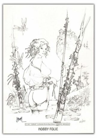 Arnoux, Michaud, Dernière Fée du Pays d'Arvor, Ex-libris offset signé, Femme nue dans la rivière