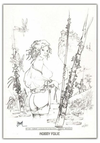 Arnoux, Michaud, Dernière Fée du Pays d'Arvor, Ex-libris offset signé, Femme nue dans la rivière