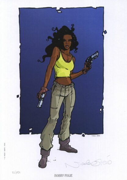 Martin, Otéro, Amerikkka, Ex-libris offset signé, Femme noire aux pistolets