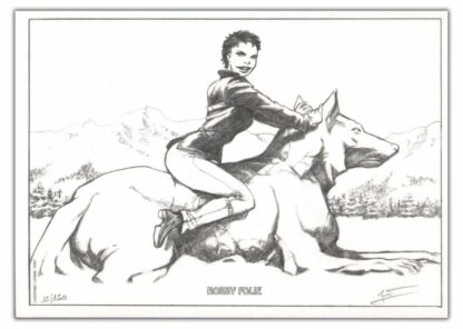 L'Homme, Penet, Marie des Loups, Ex-libris offset signé, Marie assise sur un loup