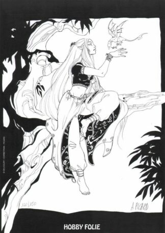 Corbeyran, Picard, Weëna, Ex-libris offset signé, Femme et bébé dragon volant