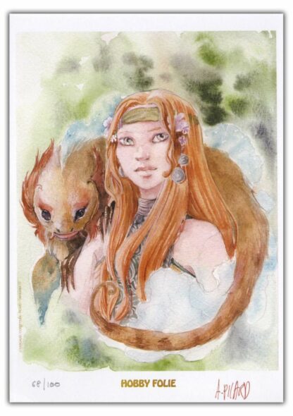Corbeyran, Picard, Okhéania, Ex-libris offset signé, Jeune fille et animal
