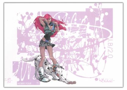 Wendling, Iguana Bay 2.0, Ex-libris offset signé, Femme et Dalmatien