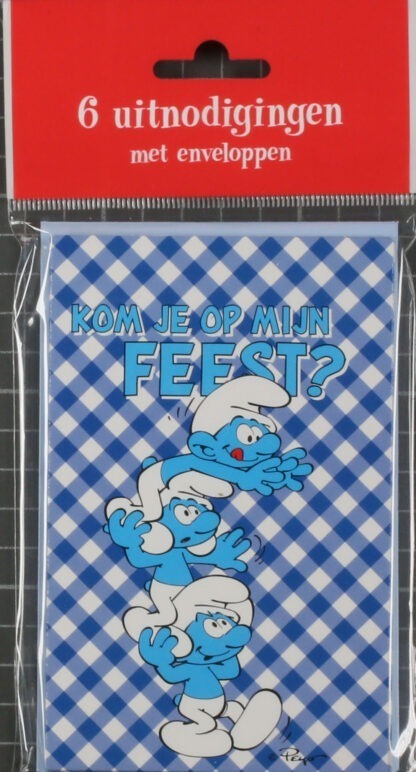 Les Schtroumpfs : 6 uitnodigingen Kom je op mijn feest (blauw)