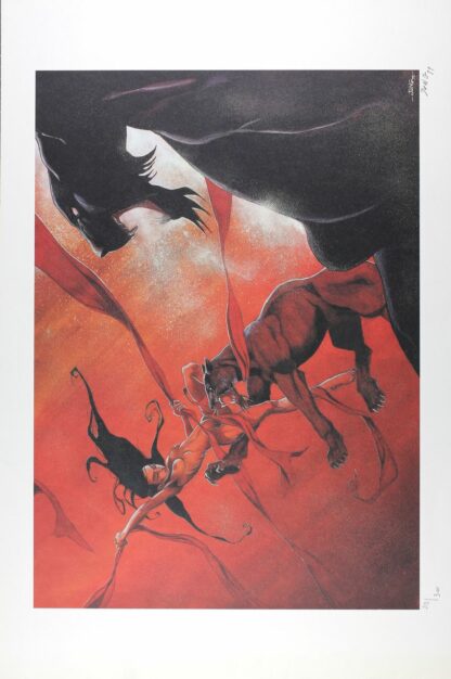 Jung, La jeune fille et le Vent, Affiche offset signée, Femme et Léopards