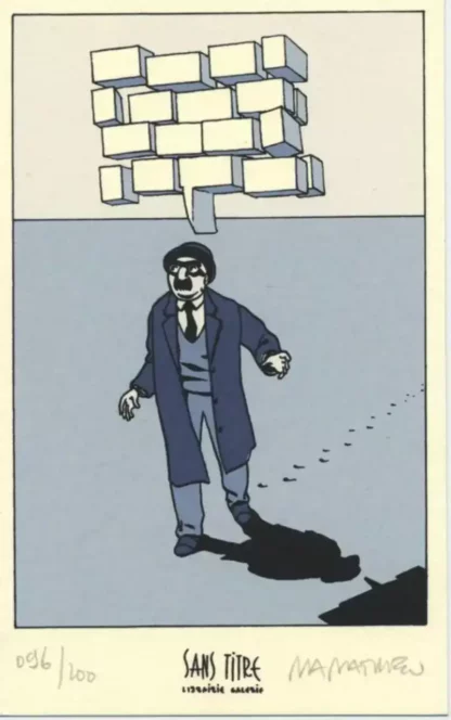 Ex-libris Marc-Antoine Mathieu Homme marchant signé