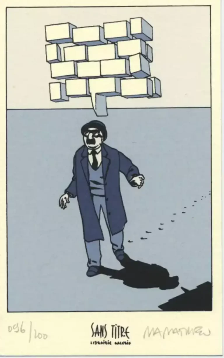 Ex-libris Marc-Antoine Mathieu Homme marchant signé