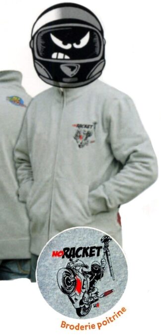 Sweat Zippé Même pas peur, NO RACKET - Gris cendré