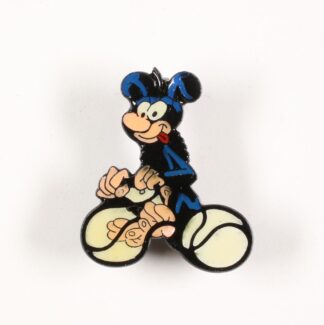 Badge Bébé Marsupilami noir fait du vélo avec sa queue